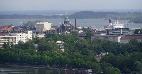 Helsinky z věže Olympijského stadionu, ostrov Katajanokka - Helsinky, Finsko